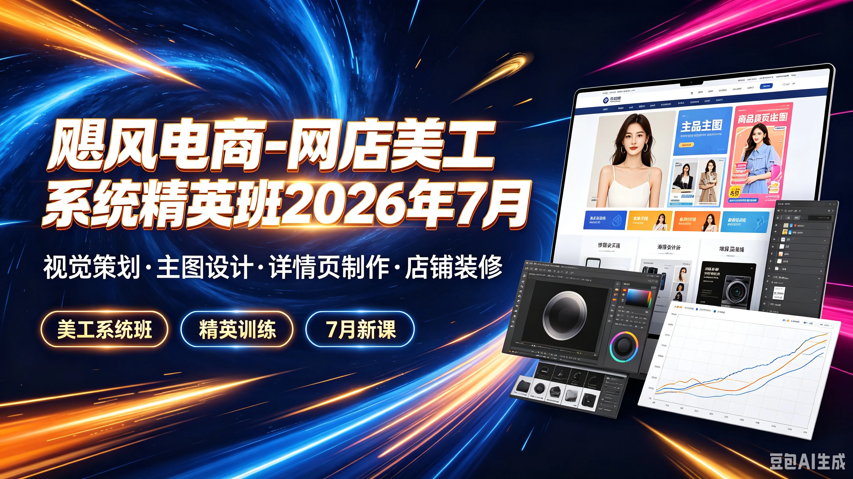 【精】飓风电商-网店美工系统精英班2026年7月，视觉策划·主图设计·详情页制作·店铺装修，美工系统班、精英训练、7月新课