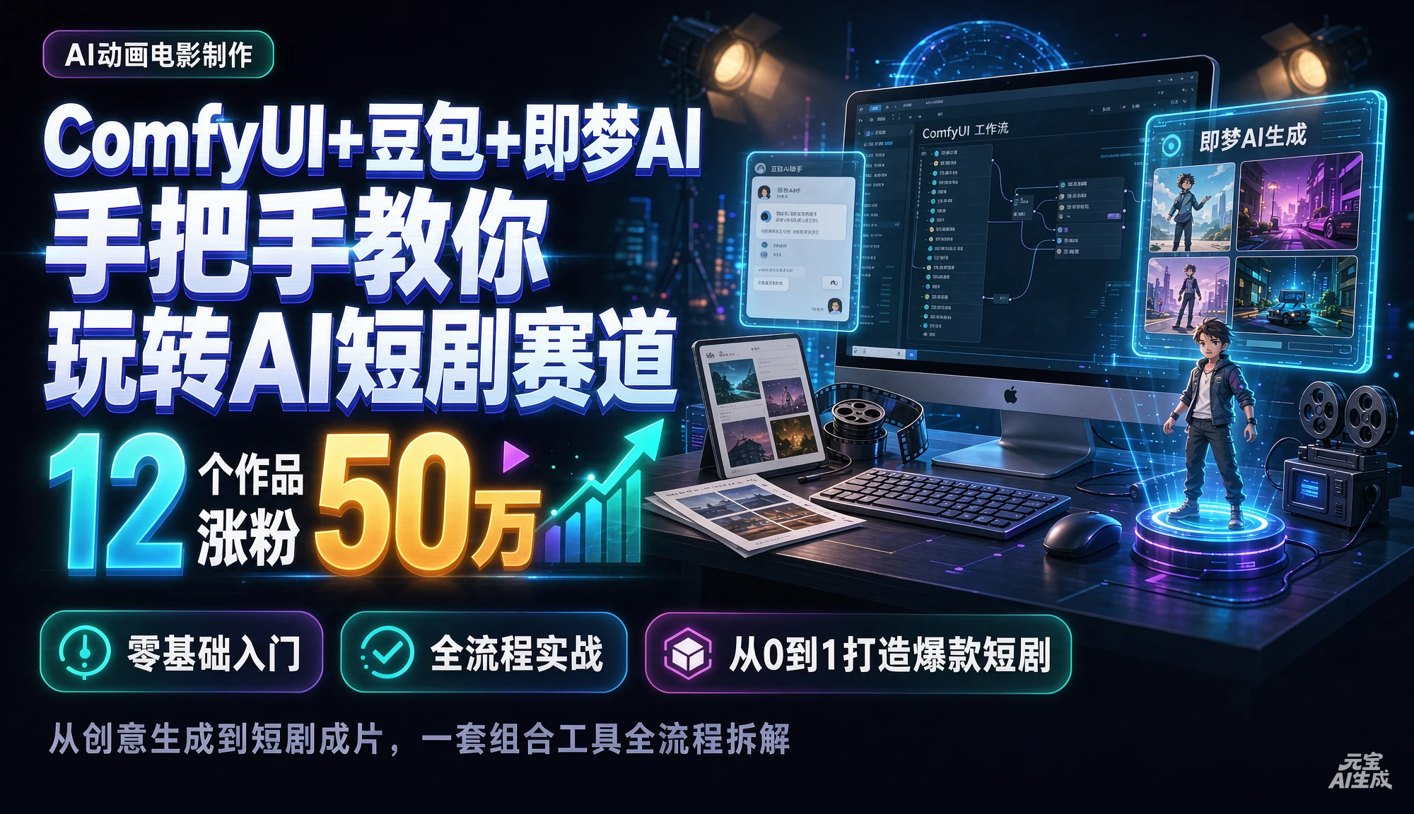 【精】AI动画电影制作,12个作品涨粉50万,手把手教你ComfyUI+豆包+即梦AI玩转AI短剧赛道