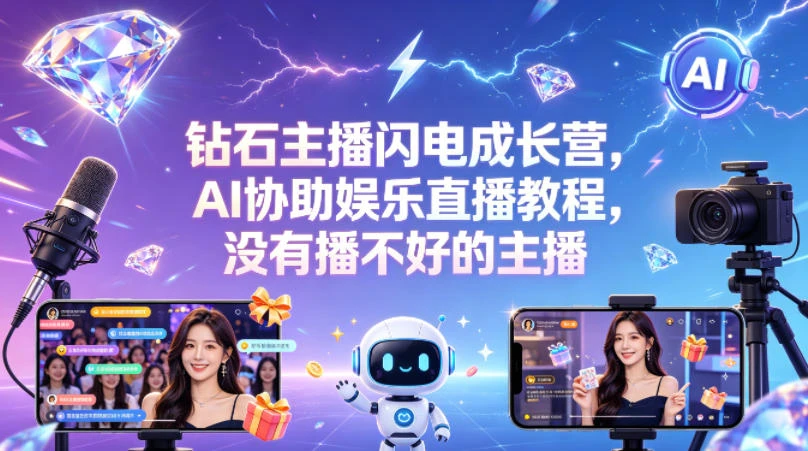【精】钻石主播闪电成长营,Al协助娱乐直播教程,没有播不好的主播 【精】钻石主播闪电成长营,Al协助娱乐直播教程,没有播不好的主播