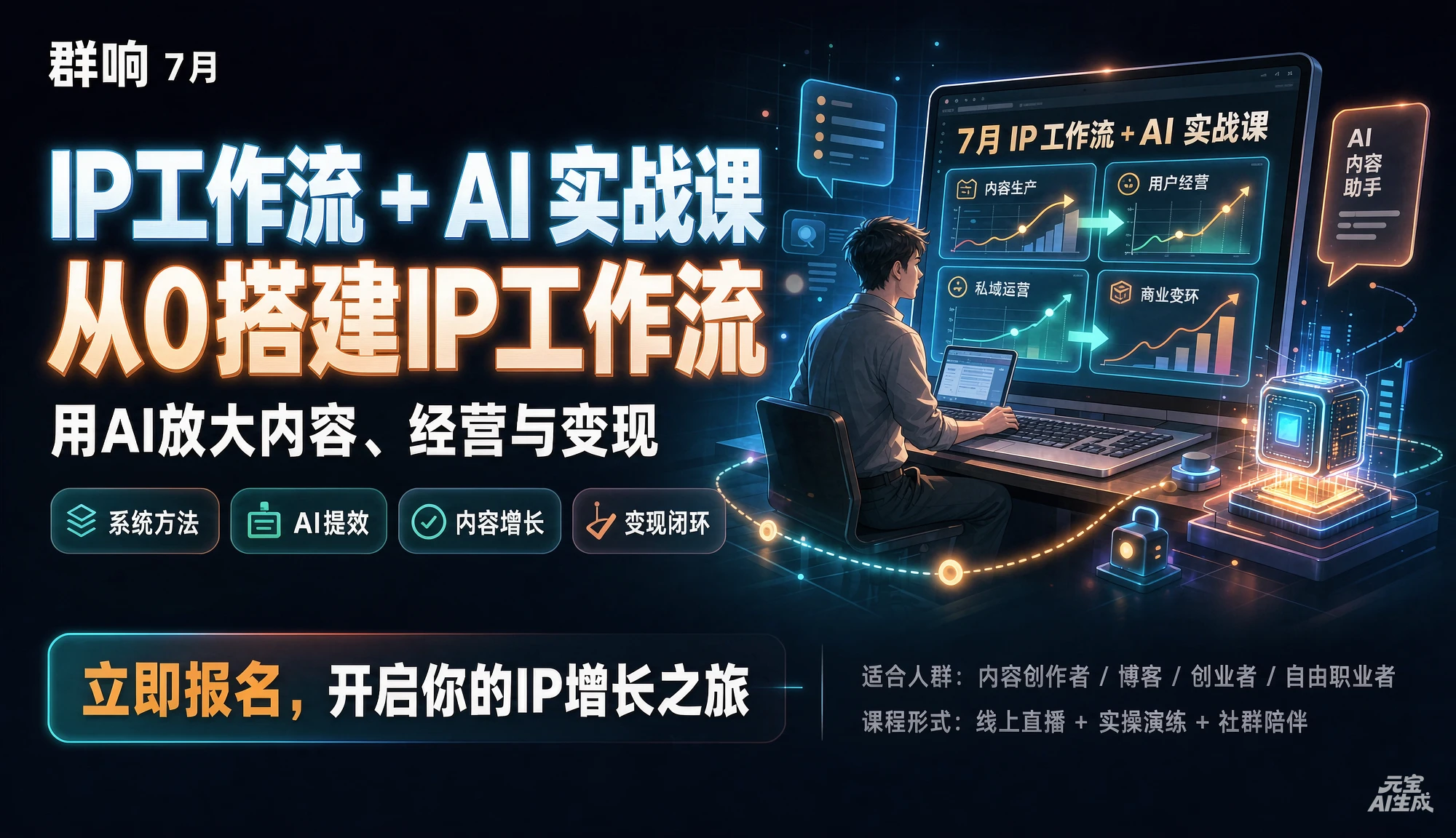 【精】群响-7月 IP工作流 + AI 实战课，从0搭建IP工作流，用AI放大内容、经营与变现