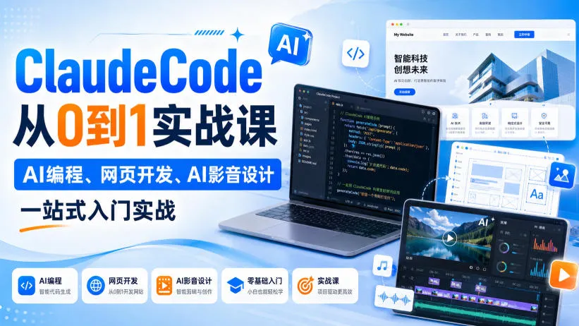 【精】Claude Code从0到1实战课,AI编程、网页开发、AI影音设计一站式入门实战(更新) 【精】Claude Code从0到1实战课,AI编程、网页开发、AI影音设计一站式入门实战(更新)