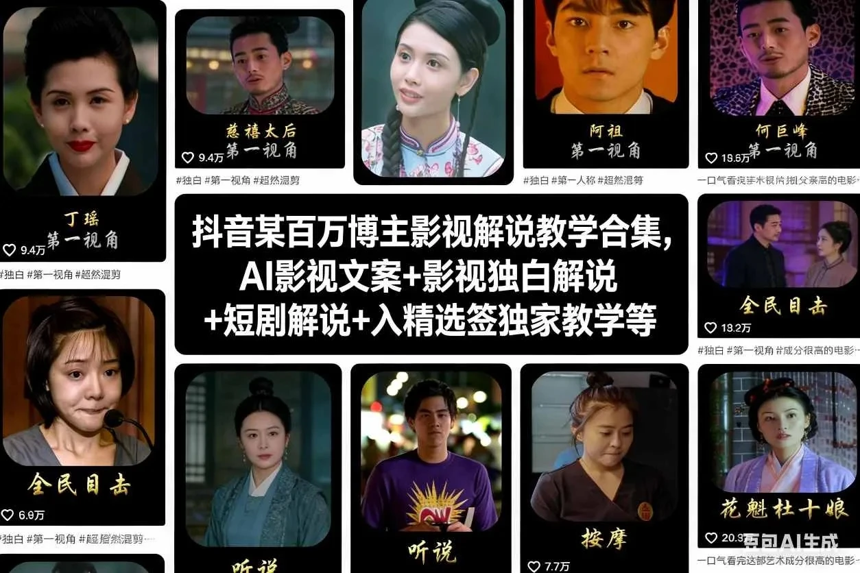 【精】抖音某百万博主影视解说教学合集，AI影视文案+影视独白解说+短剧解说+入精选签独家教学等