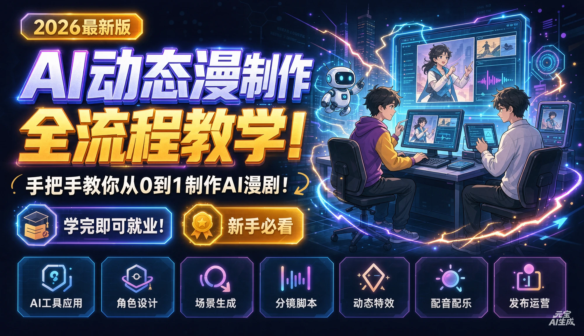 【精】2026最新版AI动态漫制作全流程教学!手把手教你从0到1制作AI漫剧!学完即可就业!新手必看