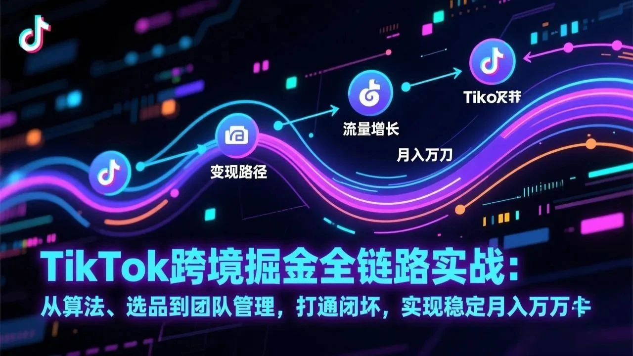 【精】TikTok跨境掘金全链路实战：从算法、选品到团队管理，打通闭环，实现稳定月入万刀